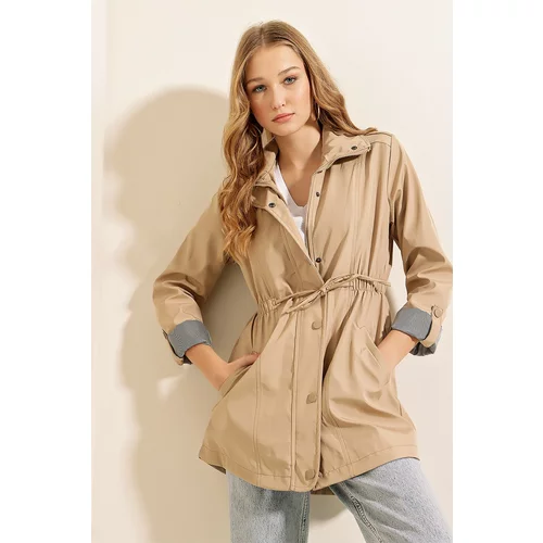 Bigdart 10322 Trench Coat with Pleated Waist - Beige