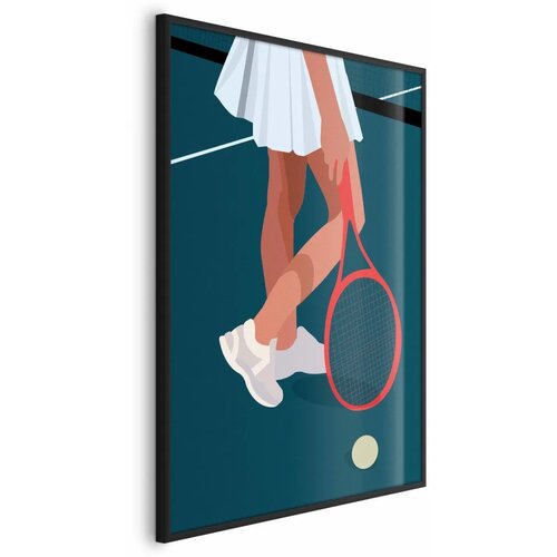  Plakat - Tennis Player with a Red Racket on the Court - Illustration 40x60 Crni okvir Cijene