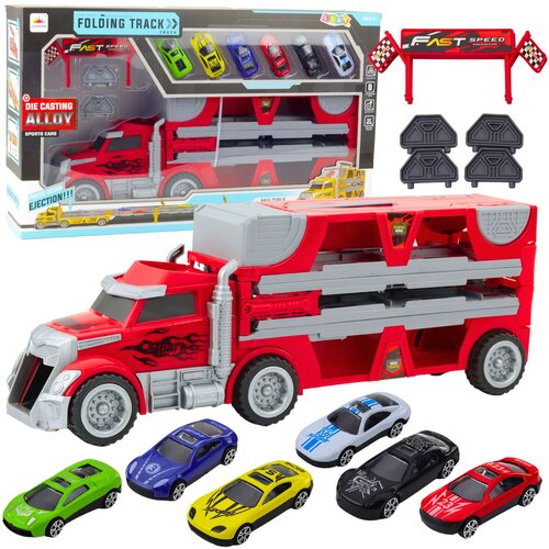  Sklopivi kamion za stazom za utrke i autićima - crveni Cijene