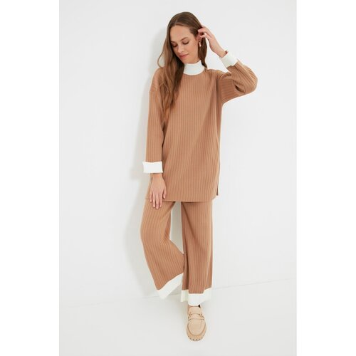 Trendyol Camel Stand Up Collar Knitwear Bottom-Top Suit Slike