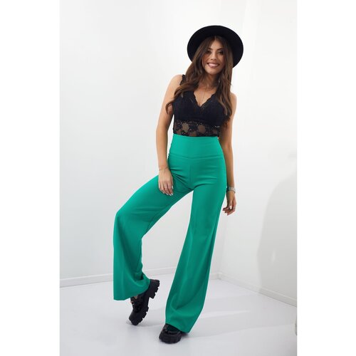 Fasardi Green wide women&amp;#039;s pants with a green crease Slike