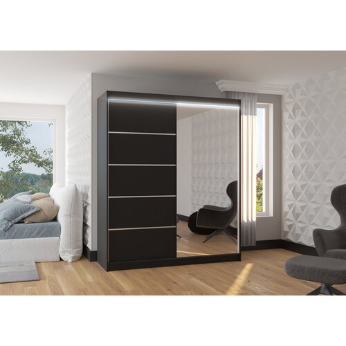 ADRK Klizni ormar CARO s ogledalom i LED rasvjetom, 180 cm - CRNA Slike