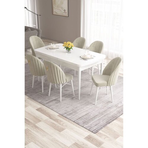 Hanah home Set Trpezarijski sto i 6 stolica Roza, Krem-bijela Cene