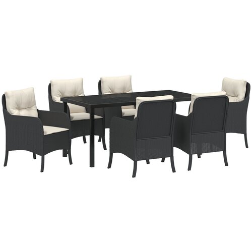 vidaXL set 7-delne vrtne jedilne garniture z blazinami črnega poli ratana, (22086804) Cene