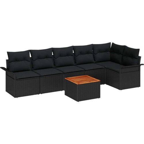  Garnitura za dvori&amp;scaron;te od 7 dijelova s jastučićima Crna Poli ratan Akacija Dvosjed garnitura za vrt s pohranom i jastučićima Crn Slike