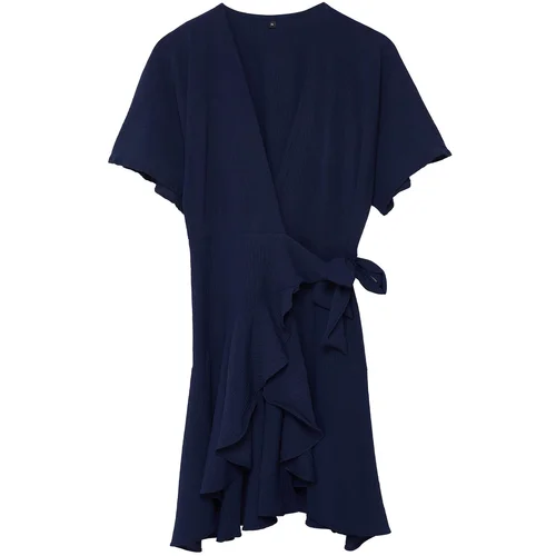 Trendyol Navy Blue Straight Double Breasted Skirt Flounced Mini Woven Dress