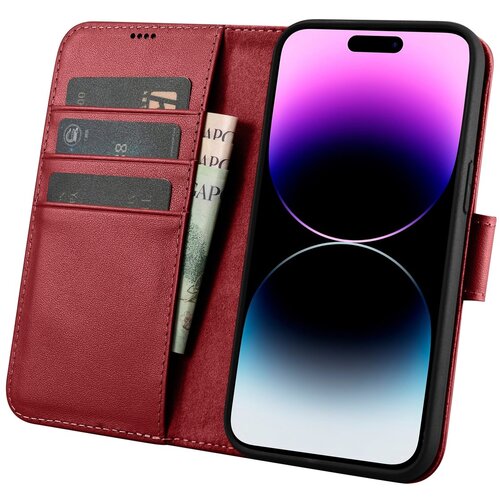 ICARER 2v1 usnjena preklopna torbica za iPhone 14 Pro Anti-RFID denarnica rdeča, (21522168) Cene