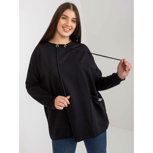 Fashion Hunters Basic plus size black cotton sweatshirt Slike