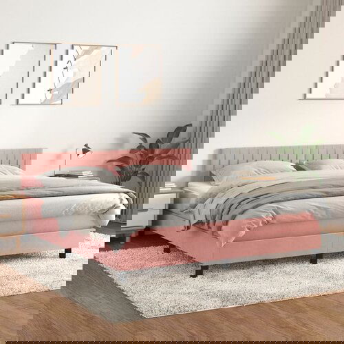 The Living Store Box spring postelja z vzmetnico roza 160x200 cm žamet - Box Spring Postelja, (21492080) Cene