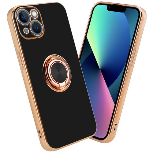 Cadorabo Ohišje, združljiv z Apple v sijajnem črni barvi - zlato z obročem - zaščitni pokrov iz fleksibilnega silikona TPU, z zaščito pred kamero in držalom magnetnega avtomobila, (20603451) Cene