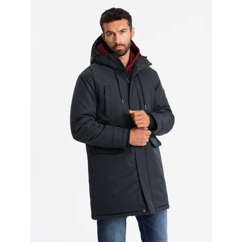 Ombre Classic long men's parka jacket - black