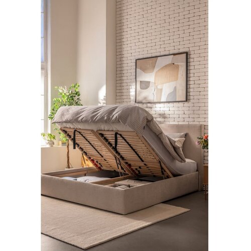 Bonami Selection Bež tapecirani bračni krevet s podnicom i prostorom za odlaganje 180x200 cm Thessa Pillow &amp;ndash; Slike