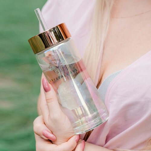 Crystallove Straw Water Bottle Posoda za vodo s slamico Hologram - Clear Quartz 400 ml Slike