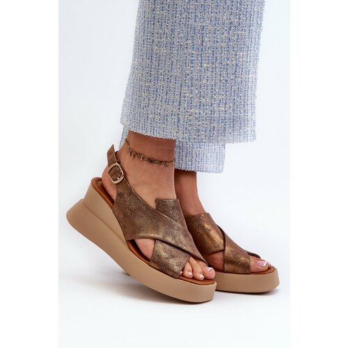 Kesi Women's sandals made of Vaiara eco-leather with a copper platform and a wedge Cene