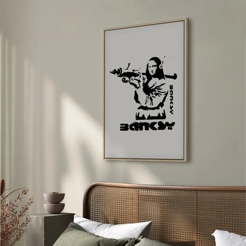  Slika - Contrast Duel (1-part) - Banksy on Mural with Mona Lisa 60x90 U prirodnom drvenom okviru Slike