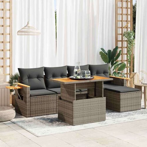 VidaXL 7-dijelni set vrtnih sofa poliratan i bagrem s jastucima sivi Slike