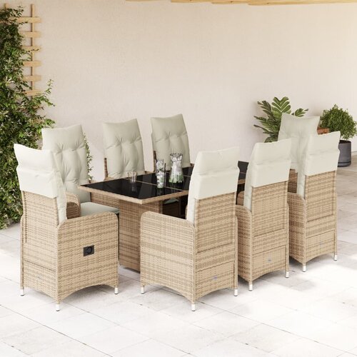 vidaXL 9-dijelni vrtni bistro set od poliratana s jastucima bež Cijene