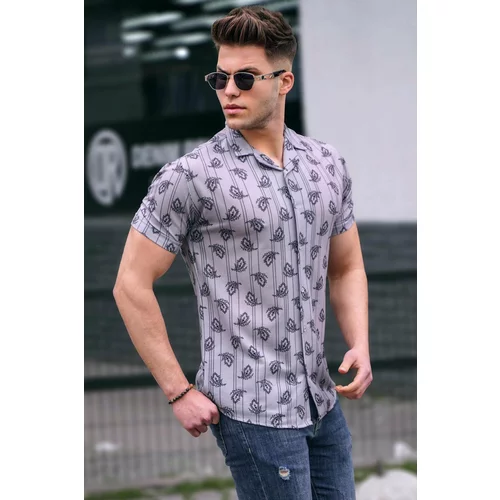 Madmext Men's Gray Short Sleeve Patterned Shirt