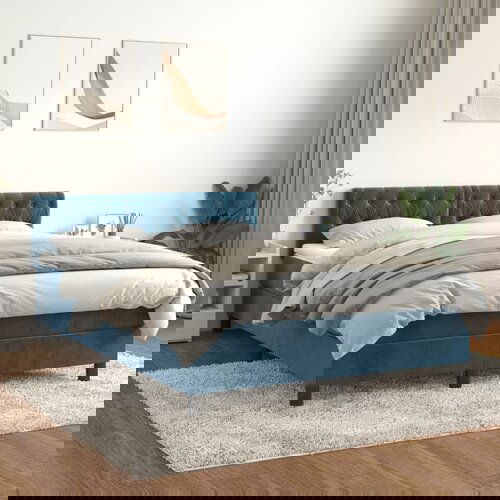 VidaXL Box spring postelja z vzmetnico temno modra 140x200 cm žamet Slike