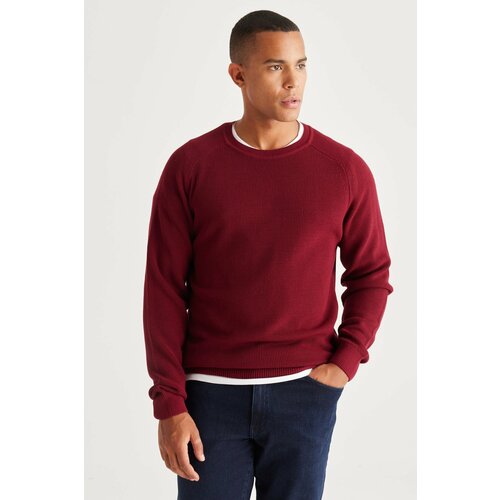AC&Co / Altınyıldız Classics Men's Burgundy Standard Fit Regular Fit Crew Neck Patterned Knitwear Sweater Slike