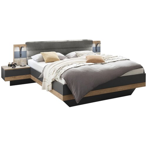 Hom`in POSTELJNA GARNITURA 180 cm x 200 cm , tekstil, leseni material barve grafita, barve hrasta Cene