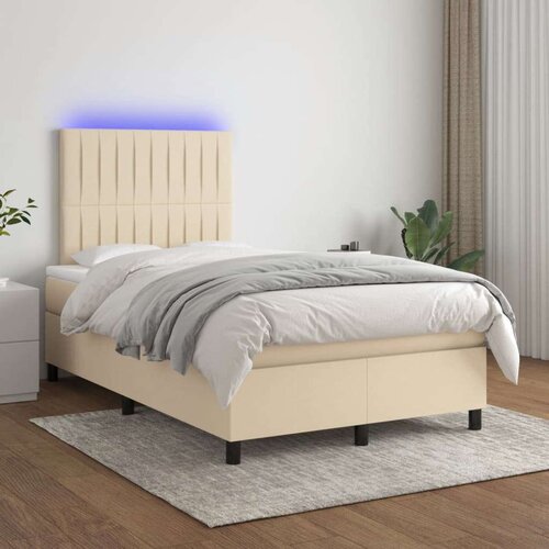  Box spring postelja z vzmetnico LED krem 120x200 cm blago, (20901647) Slike