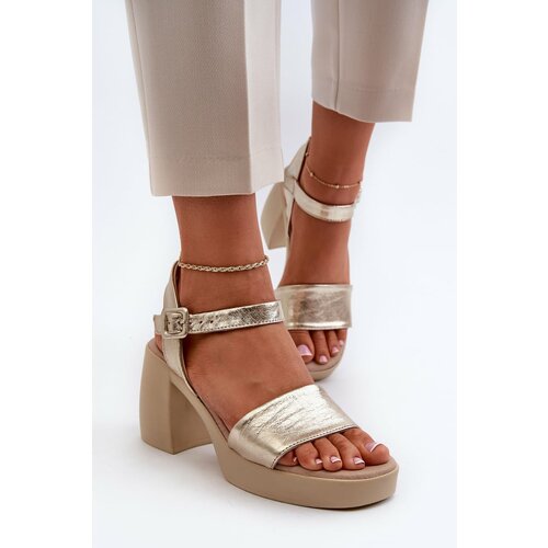 Kesi Zazoo Women's leather sandals on the block, gold Slike