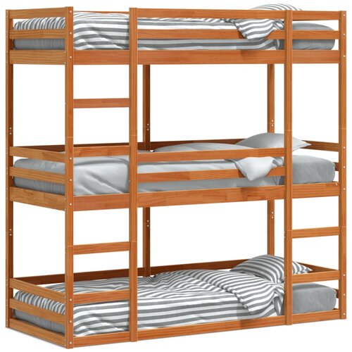 vidaXL Trojni pograd voščeno rjav 90x190 cm trdna borovina Cene