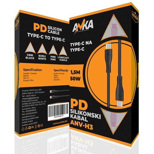  PD SILIKONSKI KABAL TYPE-C NA TYPE-C ANV-H3 1,5M PINK AN-KA Slike