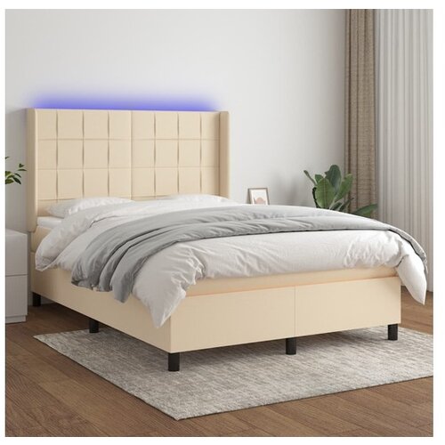 vidaXL Box spring postelja z vzmetnico LED krem 140x190 cm b Cene