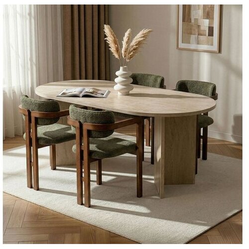 Skye_Decor Skye Decor Trpezarijski sto i stolice set 5kom Meridia 4 - Travertine, Walnut, Green Cene