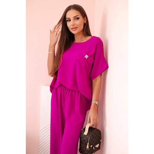 Kesi Włoski Women's viscose set with decorative flower and wide trousers - fuchsia light purple Cene