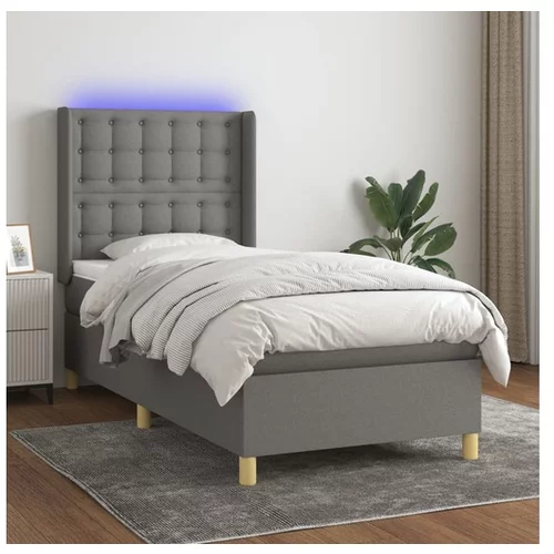  Box spring postelja z vzmetnico LED temno siva 80x200 cm blago