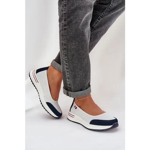 Boto Leather Wedge Ballet Flats White-Navy Nelviera