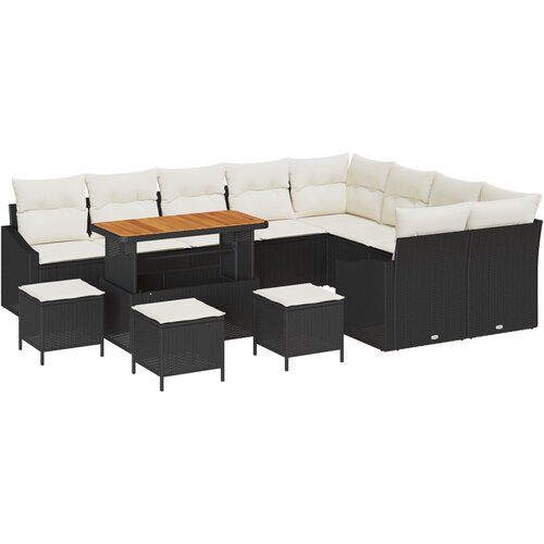 vidaXL 13-delni vrtni sofa set z blazinami črnega poli ratana akacije, 2-sedežna vrtna sofa z shranjevanjem in blazinami črnega poli ratana, 4-delni vrtni jedilni set z blazinami črnega poli ratana akacije Cene