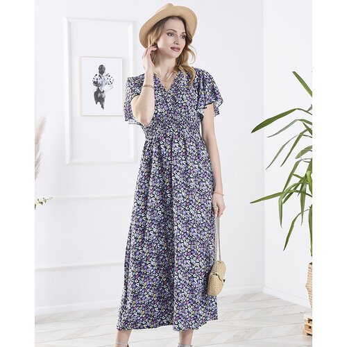 Resti Women's black long dress with purple flowers - Clothing Cene