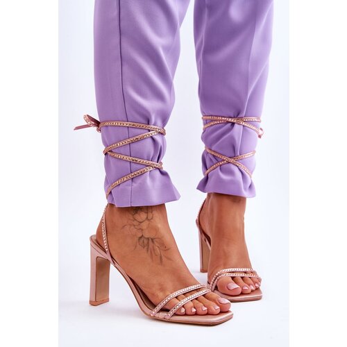 FJ1 Elegant Tied Sandals With Rhinestones Nude Nessy Slike