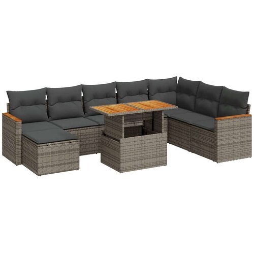 vidaXL 9-dijelni set vrtnih sofa poliratan i bagrem s jastucima sivi Cene