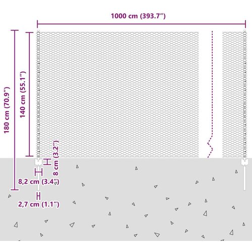  Ograda Stupovi 10 kom U-Oblik 140 cm Pocinčani čelik &amp;Scaron;esterokutna ograda 1.4 x 10 m Pocinčani čelik Slike