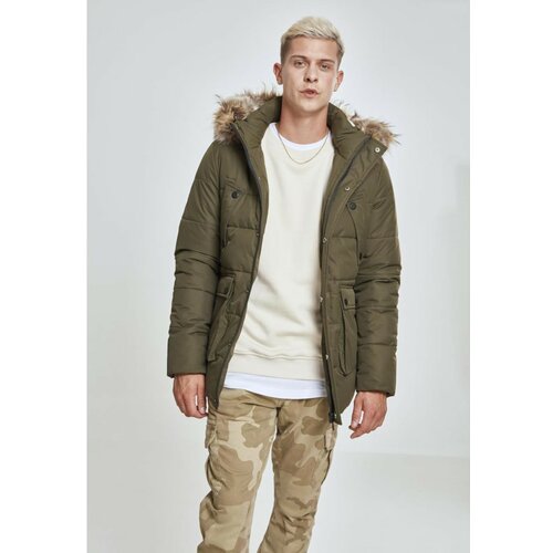 Urban Classics faux fur hooded jacket darkolive Cene