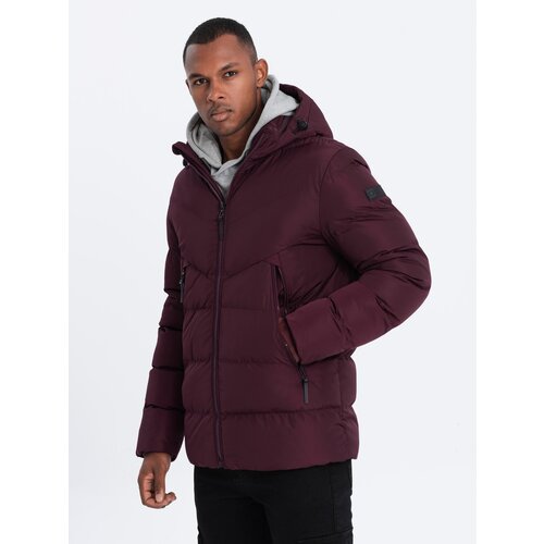 Ombre Men's winter jacket with unusual quilting - maroon Slike
