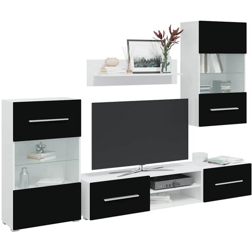 vidaXL 5 kosov TV enote z LED osvetlitvijo Matt Black Engineered Wood Cene
