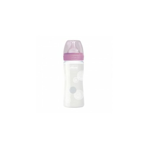 Chicco wb staklena flašica 240ml, silikon, roze Slike