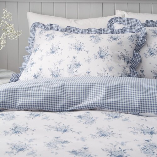 Catherine Lansfield Bela/modra posteljnina za zakonsko posteljo 200x200 cm Lucie Floral Frill &amp;ndash; Slike