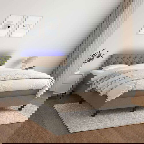  Box spring postelja z vzmetnico LED taupe 120x200 cm blago, (20898435) Cene