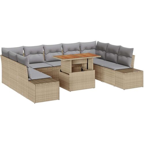VidaXL Vrtni set sofa Set od 10 komada Bež, siva Ratan, poliester Slike