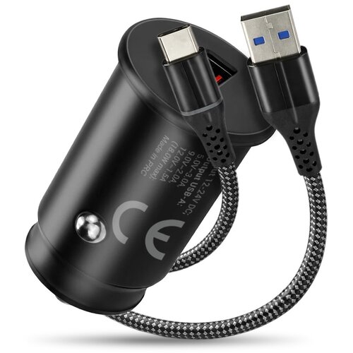 EverActive Car charger 1 X USB QC3.0 18W black + cable USB-C 1m Slike