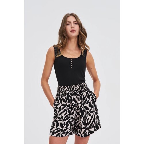 Marisse Black Ribbed Button-Up Top Slike