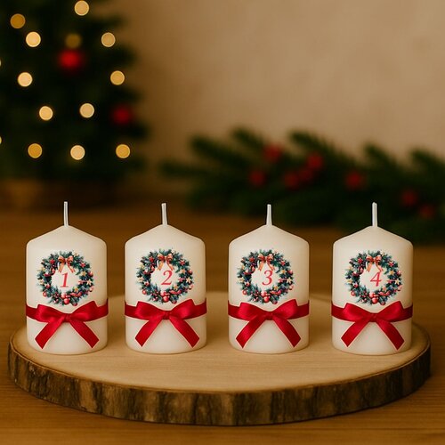  Adventne sveče s prazničnim motivom in pentljicami ADVSV 17 Cene
