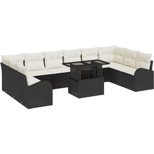 vidaXL 11 komadni vrtni sofa set s navlakama Crni poli ratan, 2-sjedalna vrtna sofa s pohranom i navlakama Crni poli ratan Cijene